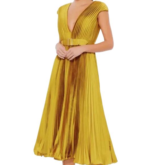 MAC DUGGAL 26483 Pleated Cap Sleeve Satin Midi Gown Size 6 New w/ Tag MSRP $338 - Picture 8 of 16